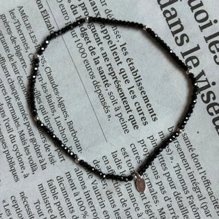 Silver Ball Black Spinel Rondelle Cutting Banding Silver Bracelet