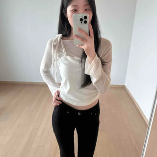 Ribbon Plain Slim Fit Daily Long Sleeve T-shirt