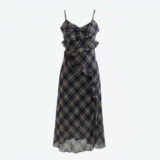 Sunset check frill slip dress