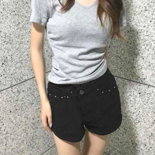 Button Zipper Studded Daily Shorts