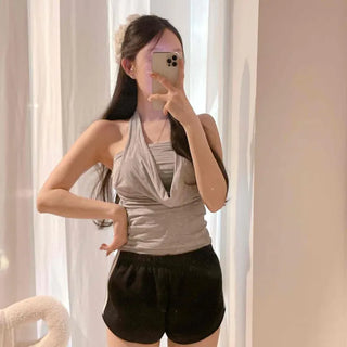 Cross Shirring Drape Slim Fit Plain Sleeveless