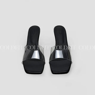 Wide strap wedge heel black