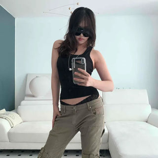 Cargo Pocket Buckle Strap Loose Fit Straight Long Pants
