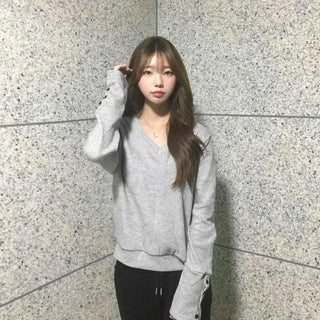 Loose Fit Plain Button Daily Long Sleeve T-shirt