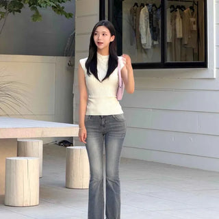 Leaf Wash Button Bootcut Slim Fit Daily Long Pants