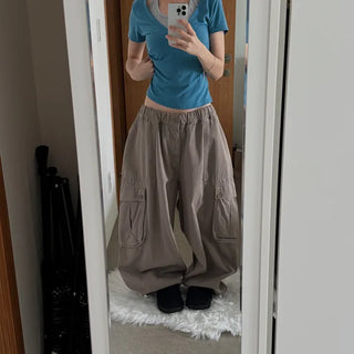 [26SS] Hip Cargo Wide Pocket Oversized Elastic Waist Long Pants (3 colors)