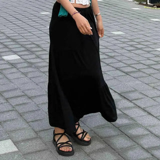 String Tiered A-Line Loose Fit Daily Long Skirt