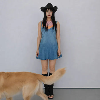 Denim Sketch Strap A-line Mini Dress