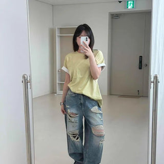 Topper Damaged Washed Wide Denim Pants