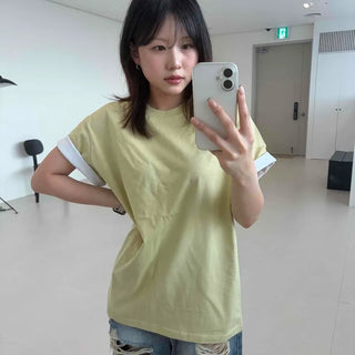 Roya Color Block Plain Oversized Daily Short Sleeve T-shirt