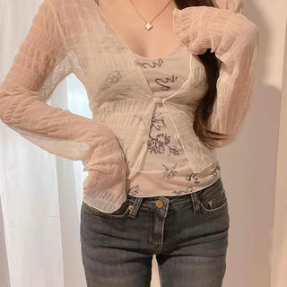 Shirred Button Front Button Slim Fit Long Sleeve Cardigan