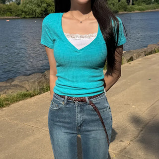 Sizzle Deep V-Neck Short Sleeve T-Shirt