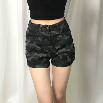 Regular Fit Camo Button Zipper Straight Daily Shorts