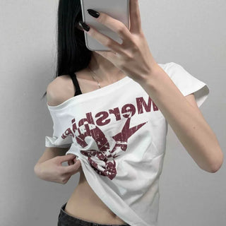Loose Fit Lettering Numbering Graphic Raglan Short Sleeve T-shirt