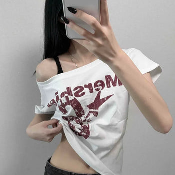 Loose Fit Lettering Numbering Graphic Raglan Short Sleeve T-shirt