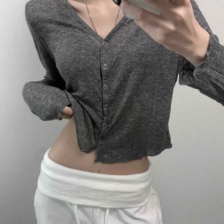 Frill Button Down Slim Fit Plain Long Sleeve Cardigan