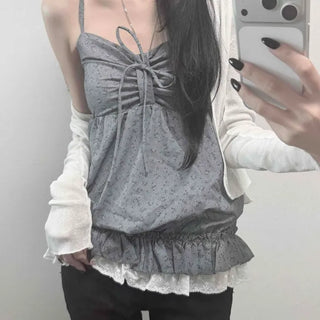 Strap Shirring Frill Flower Daily Sleeveless