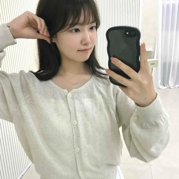 Buttoned Plain Loose Fit Long Sleeve Daily Cardigan