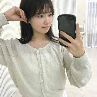 Buttoned Plain Loose Fit Long Sleeve Daily Cardigan