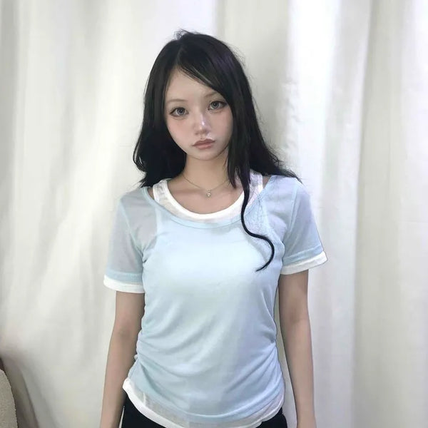 Color Block Plain Regular Fit Daily Short Sleeve T-shirt