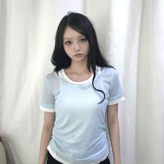 Color Block Plain Regular Fit Daily Short Sleeve T-shirt