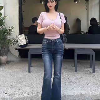 Washed Button Slim Fit Bootcut Long Pants