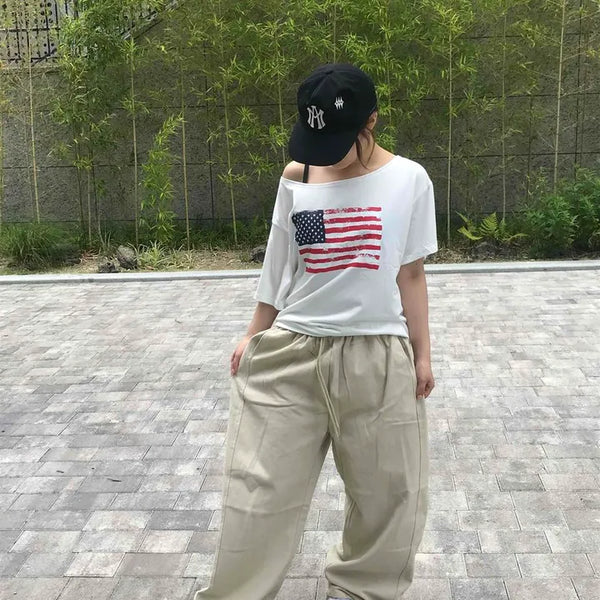 Snap Wide Loose Fit Daily Long Pants