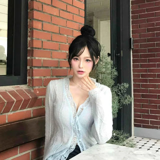 Frill Button Regular Fit Plain Long Sleeve Cardigan