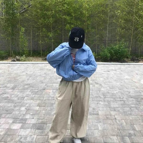 Plain Zip-Up Oversized Long Sleeve Windbreaker