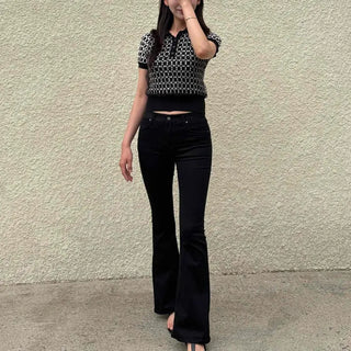 Button Flare Bootcut Slim Fit Daily Long Pants