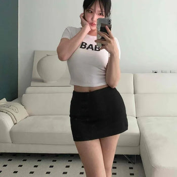 Ruya Pintuck Straight H-Line Regular Fit Daily Mini Skirt