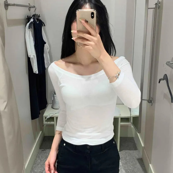 Slim Fit Plain 3/4 Sleeve Daily Short Sleeve T-shirt