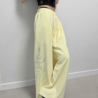 String Graphic Wide Loose Fit Daily Long Pants
