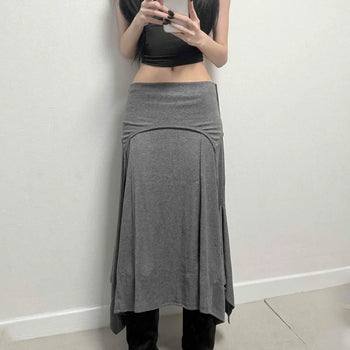 Cut-out Flare A-line Loose Fit Daily Long Skirt