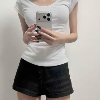 Slim Fit Plain Cap Sleeve Daily Short Sleeve T-shirt