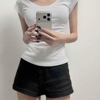 Slim Fit Plain Cap Sleeve Daily Short Sleeve T-shirt