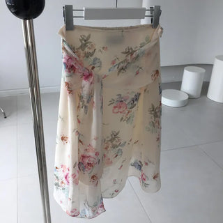 Bambi Chiffon Flower Midi Wrap Skirt Travel Look Vacation Resort Guest Look