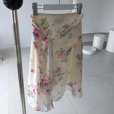 Bambi Chiffon Flower Midi Wrap Skirt Travel Look Vacation Resort Guest Look