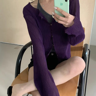 Leek Pleated Long Sleeve See-through Cardigan