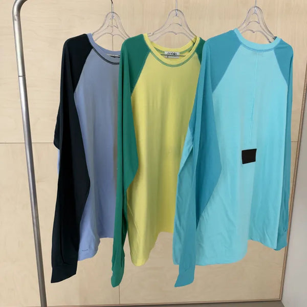 Ev Raglan Leather Patch Contrast Long Sleeve Boxy T-shirt