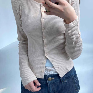Seche Plain Button Down Slim Fit Long Sleeve Cardigan