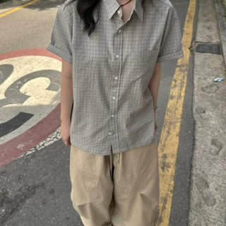 [UNISEX] Lea Pocket Short Sleeve Check Shirt