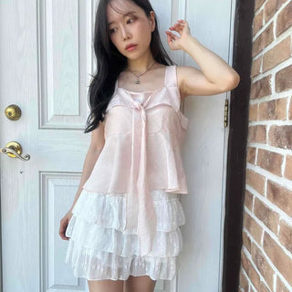 Loose Fit Plain Ribbon Sleeveless A-Line Blouse