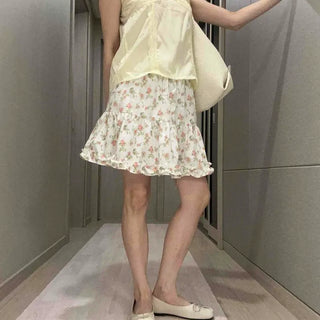 Rooney Frill Shirring Flower Tiered A-Line Mini Skirt
