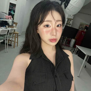 Backless Flap Pocket Button-Down Striped Sleeveless Shirt