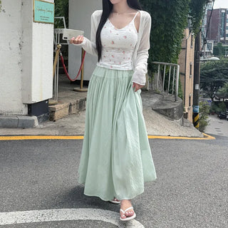 Lime Volume Elastic Waist Long Skirt
