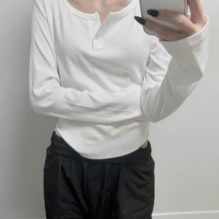 Gents U-neck Button Plain Long Sleeve T-shirt