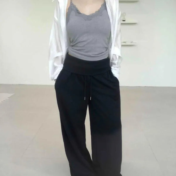 Leon String Wide Loose Fit Daily Long Pants