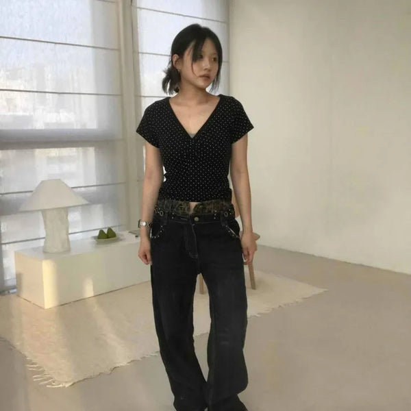Washed Leopard Straight Loose Fit Long Pants