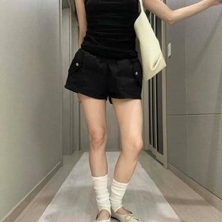 Wide Loose Fit Daily Shorts with Flap Pocket Buttons